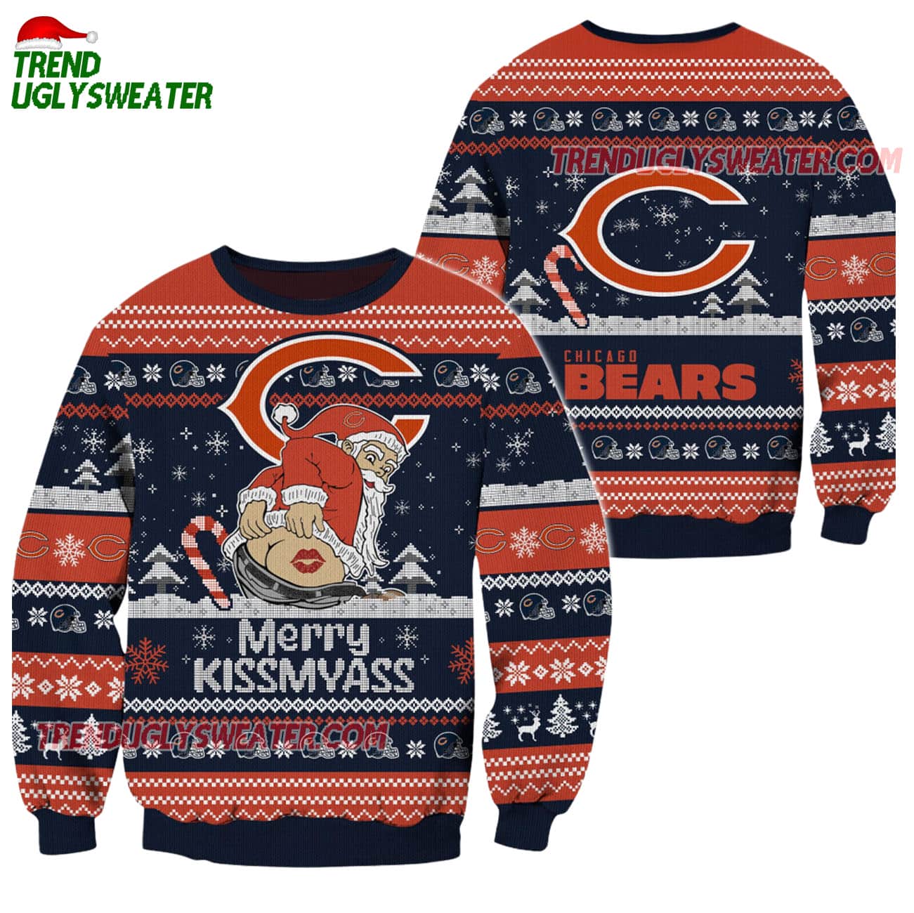 Chicago Bears Merrykissmyass Funny Santa Claus Christmas Ugly Sweater Chicago Bears Merrykissmyass Funny Santa Claus Christmas Ugly Sweater