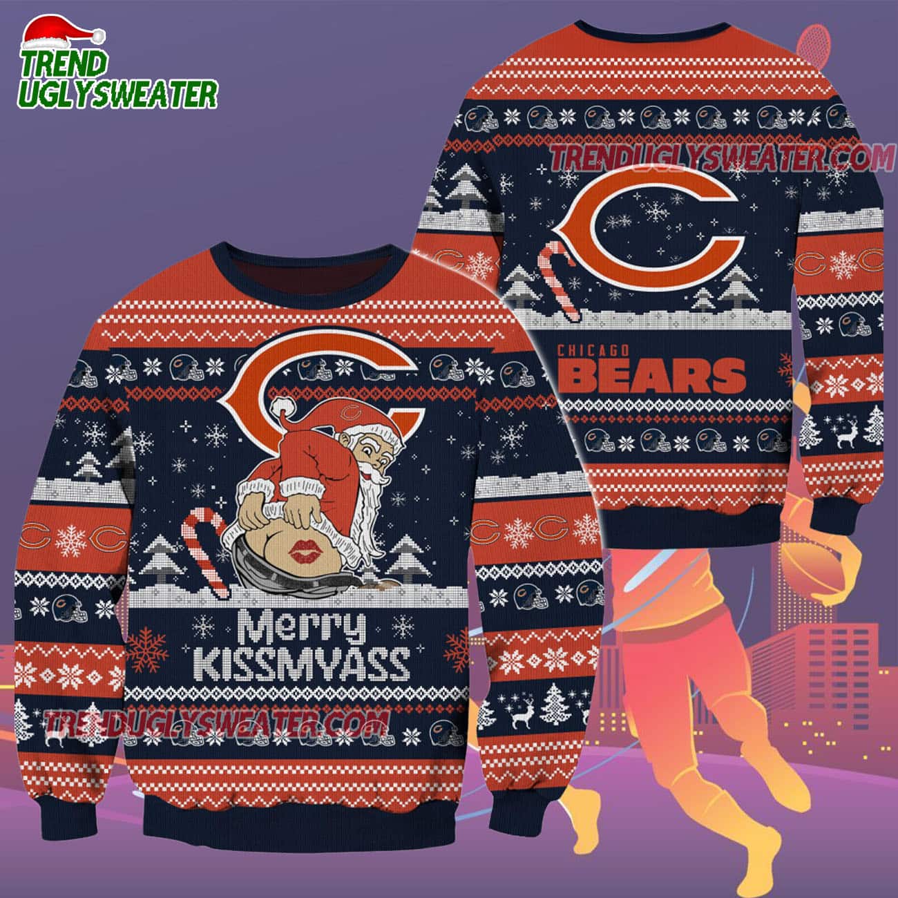 Chicago Bears Merrykissmyass Funny Santa Claus Christmas Ugly Sweater Chicago Bears Merrykissmyass Funny Santa Claus Christmas Ugly Sweater