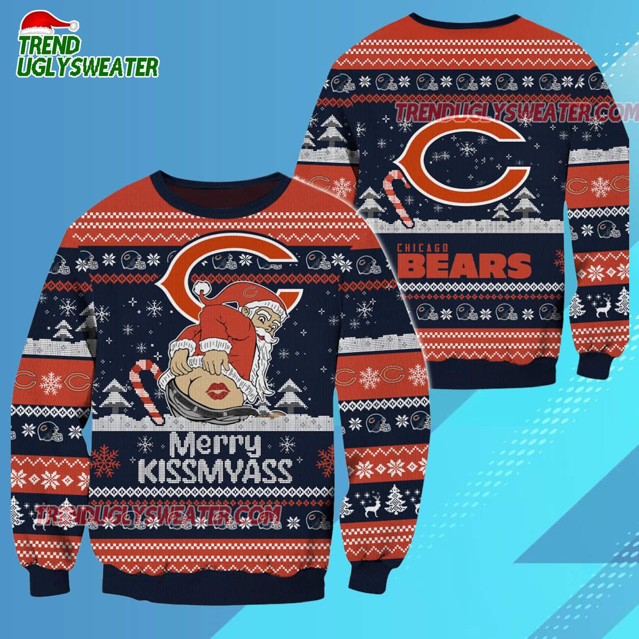Chicago Bears Merrykissmyass Funny Santa Claus Christmas Ugly Sweater Chicago Bears Merrykissmyass Funny Santa Claus Christmas Ugly Sweater