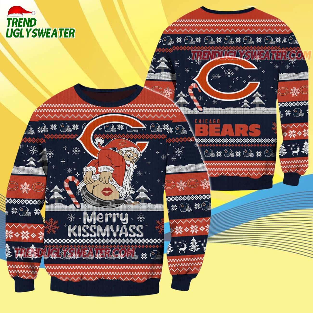 Chicago Bears Merrykissmyass Funny Santa Claus Christmas Ugly Sweater Chicago Bears Merrykissmyass Funny Santa Claus Christmas Ugly Sweater