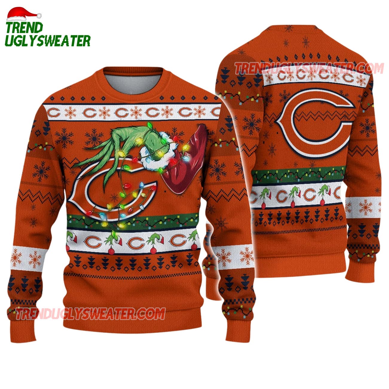 Chicago Bears Special Grinchs Hand Football Christmas Ugly Sweater Chicago Bears Special Grinchs Hand Football Christmas Ugly Sweater
