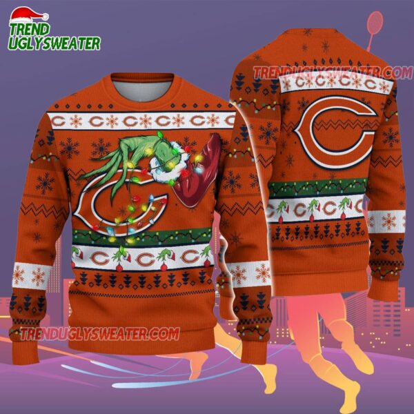 Chicago Bears Special Grinchs Hand Football Christmas Ugly Sweater 2