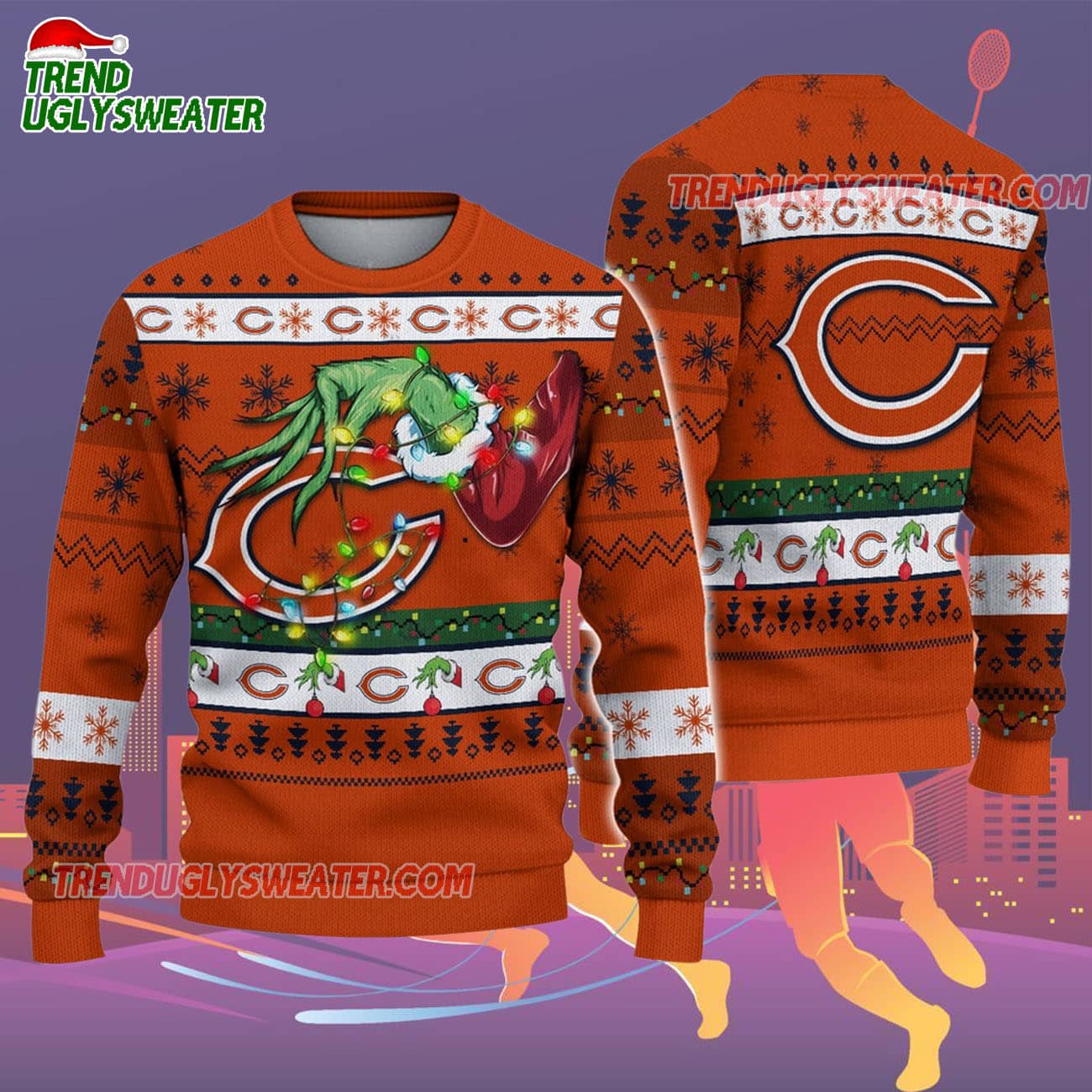 Chicago Bears Special Grinchs Hand Football Christmas Ugly Sweater Chicago Bears Special Grinchs Hand Football Christmas Ugly Sweater