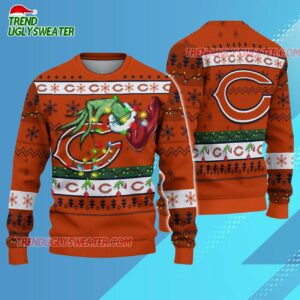 Chicago Bears Special Grinchs Hand Football Christmas Ugly Sweater 3