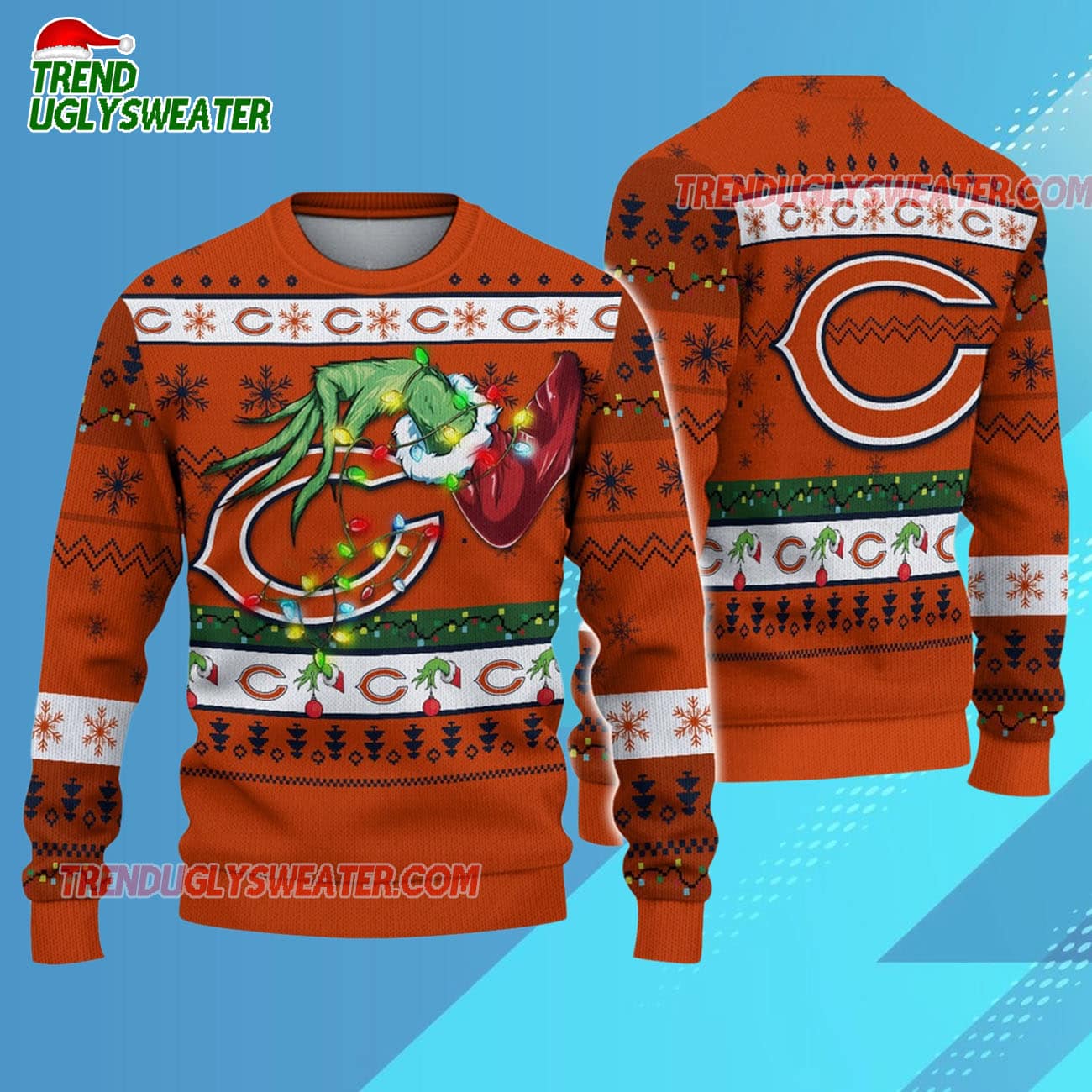 Chicago Bears Special Grinchs Hand Football Christmas Ugly Sweater Chicago Bears Special Grinchs Hand Football Christmas Ugly Sweater