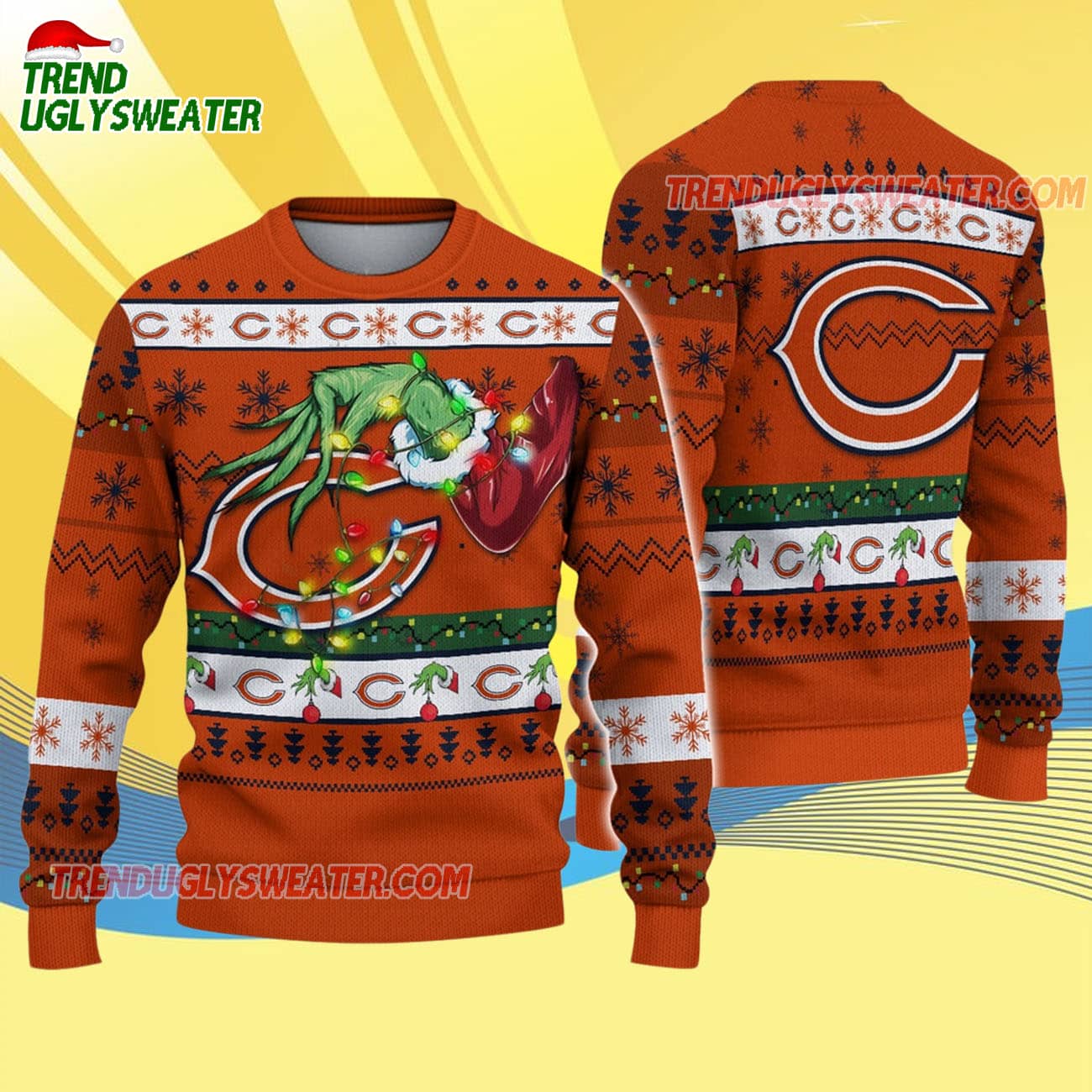 Chicago Bears Special Grinchs Hand Football Christmas Ugly Sweater Chicago Bears Special Grinchs Hand Football Christmas Ugly Sweater