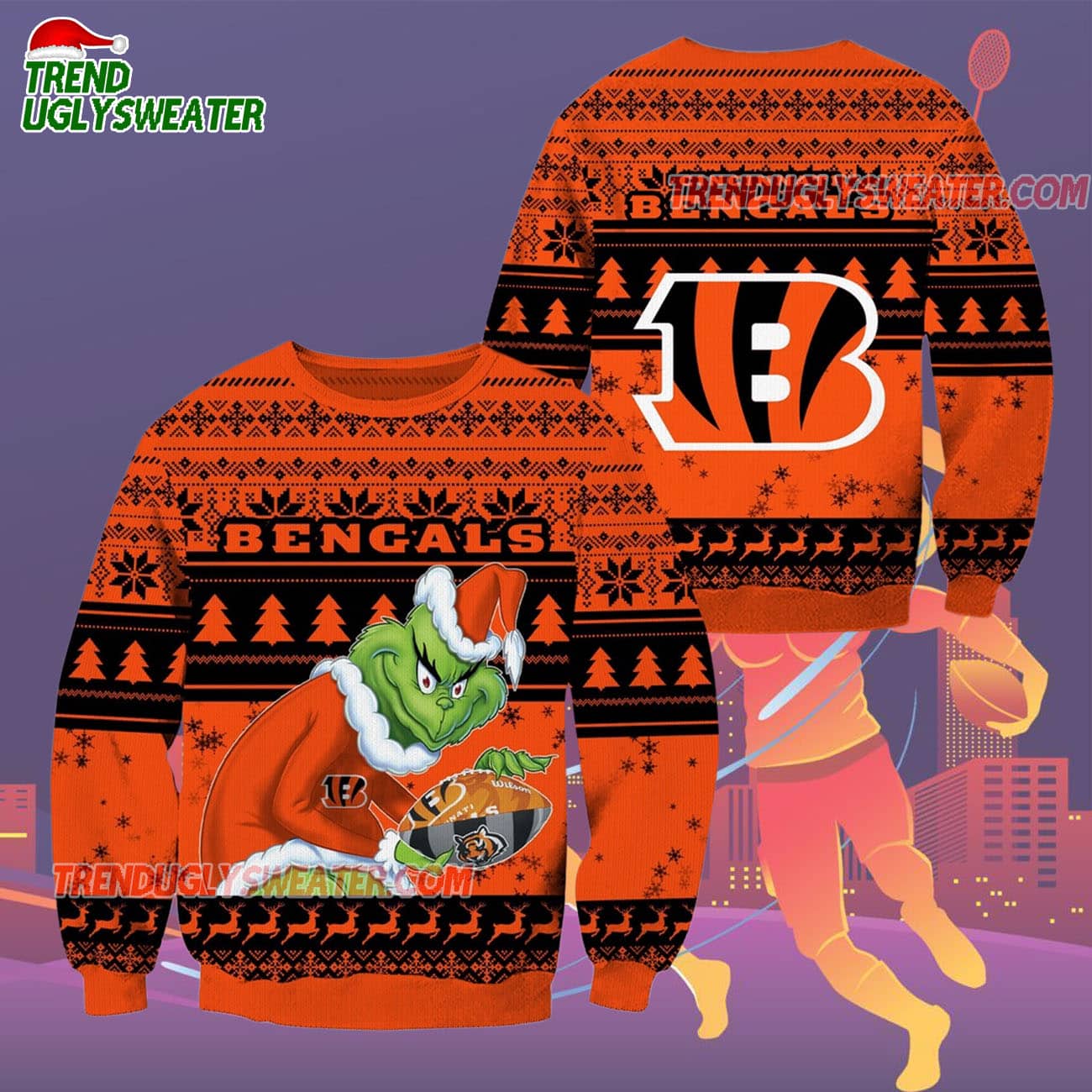 Cincinnati Bengals Football Grinch Christmas Ugly Sweater Cincinnati Bengals Football Grinch Christmas Ugly Sweater