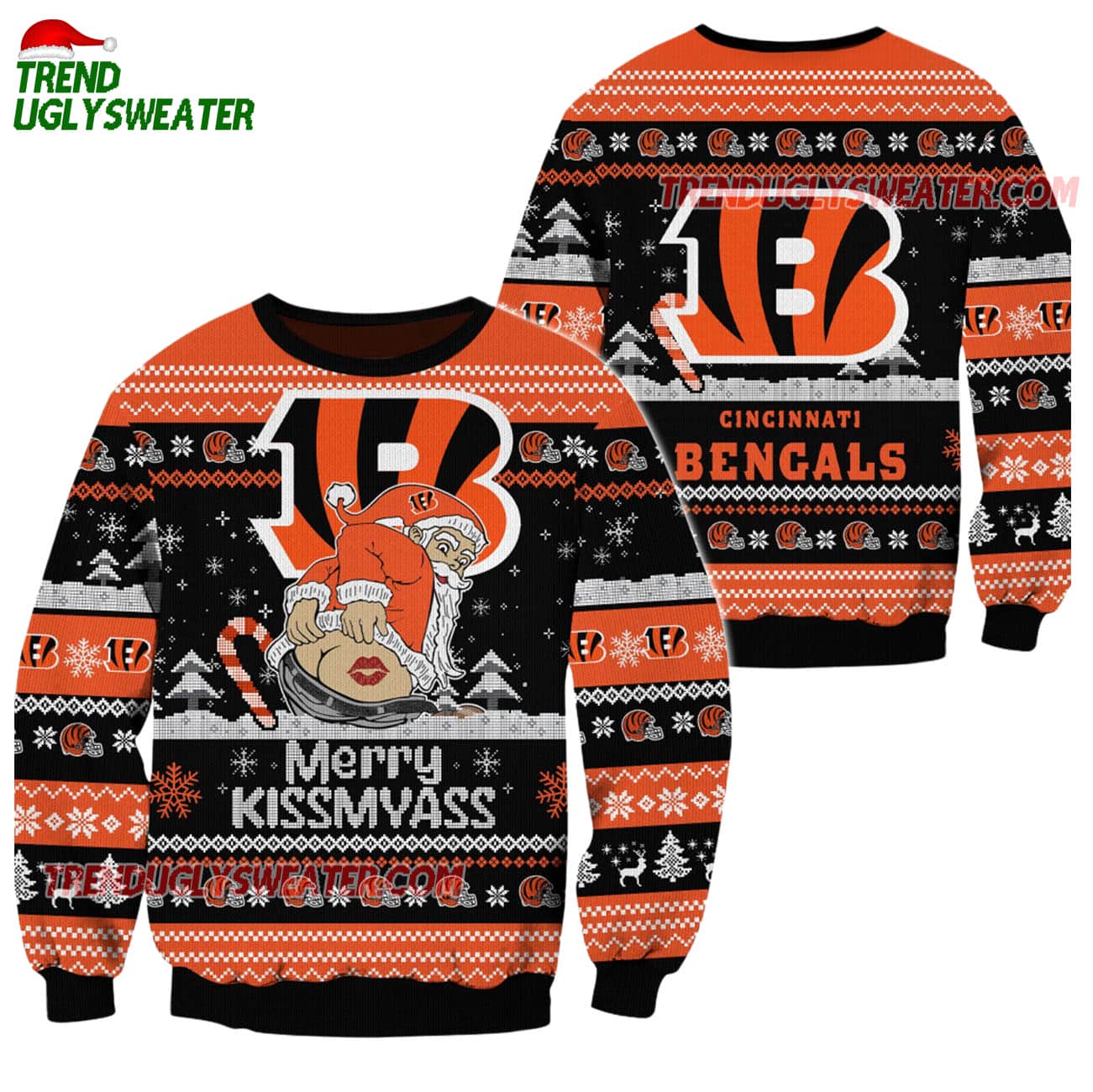 Cincinnati Bengals Merrykissmyass Funny Santa Claus Christmas Ugly Sweater Cincinnati Bengals Merrykissmyass Funny Santa Claus Christmas Ugly Sweater