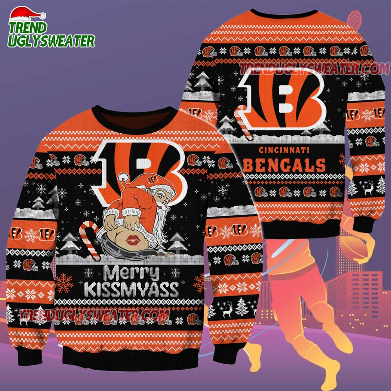Cincinnati Bengals Merrykissmyass Funny Santa Claus Christmas Ugly Sweater Cincinnati Bengals Merrykissmyass Funny Santa Claus Christmas Ugly Sweater