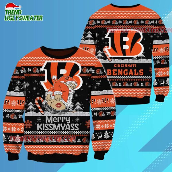 Cincinnati Bengals Merrykissmyass Funny Santa Claus Christmas Ugly Sweater 3