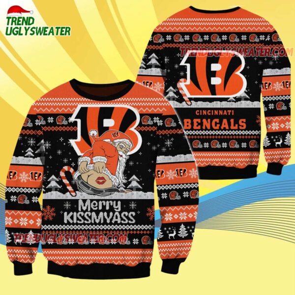 Cincinnati Bengals Merrykissmyass Funny Santa Claus Christmas Ugly Sweater 4