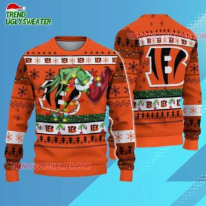 Cincinnati Bengals Special Grinchs Hand Football Christmas Ugly Sweater 3