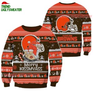Cleveland Browns Merrykissmyass Funny Santa Claus Christmas Ugly Sweater 1