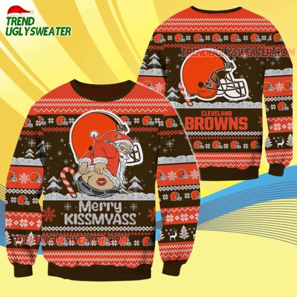 Cleveland Browns Merrykissmyass Funny Santa Claus Christmas Ugly Sweater 4