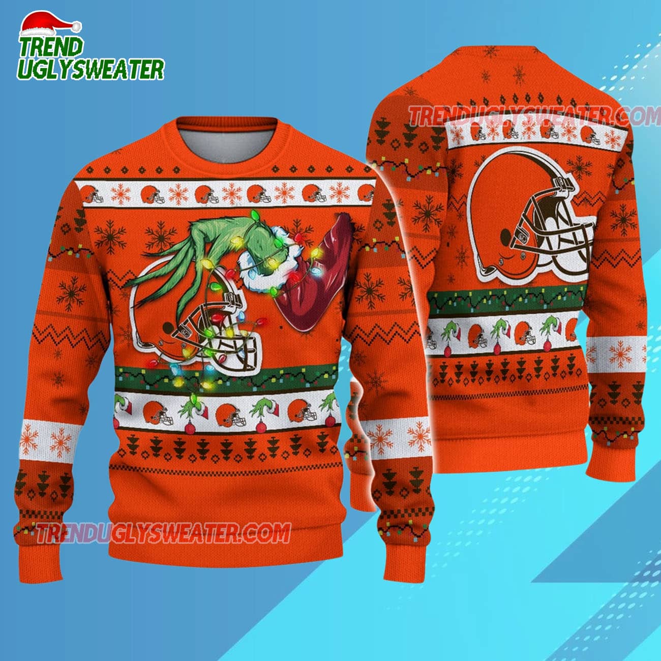 Cleveland Browns Special Grinchs Hand Football Christmas Ugly Sweater Cleveland Browns Special Grinchs Hand Football Christmas Ugly Sweater