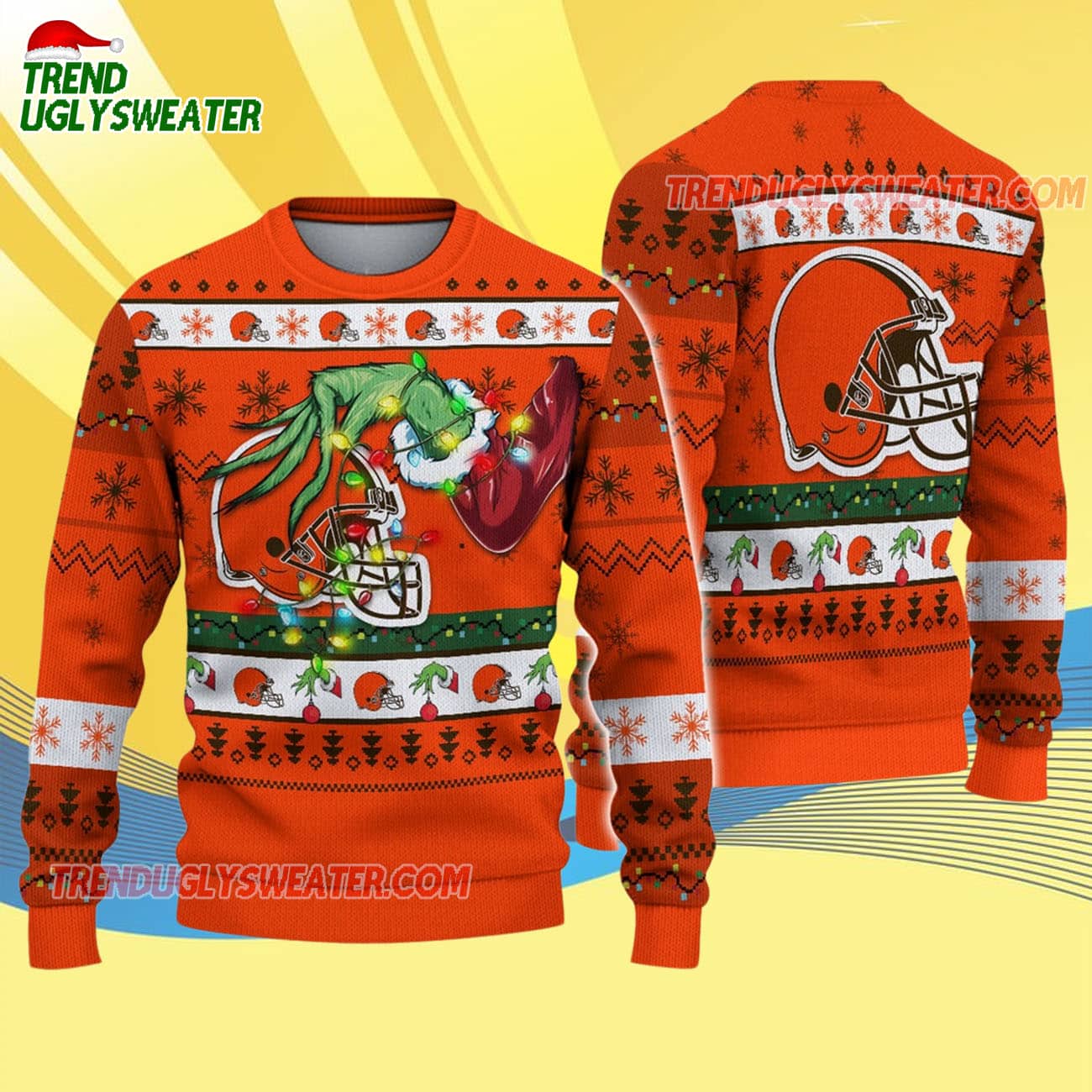 Cleveland Browns Special Grinchs Hand Football Christmas Ugly Sweater Cleveland Browns Special Grinchs Hand Football Christmas Ugly Sweater