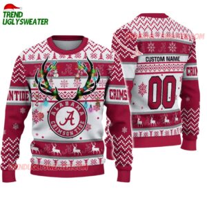 Custom Alabama Crimson Tide Special Reindeer Light Ugly Christmas Sweater 1