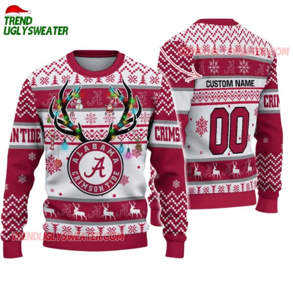 Custom Alabama Crimson Tide Special Reindeer Light Ugly Christmas Sweater 1