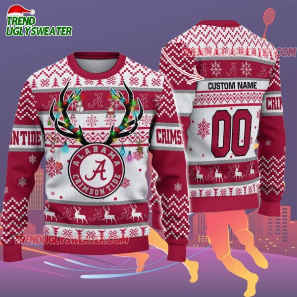 Custom Alabama Crimson Tide Special Reindeer Light Ugly Christmas Sweater 2