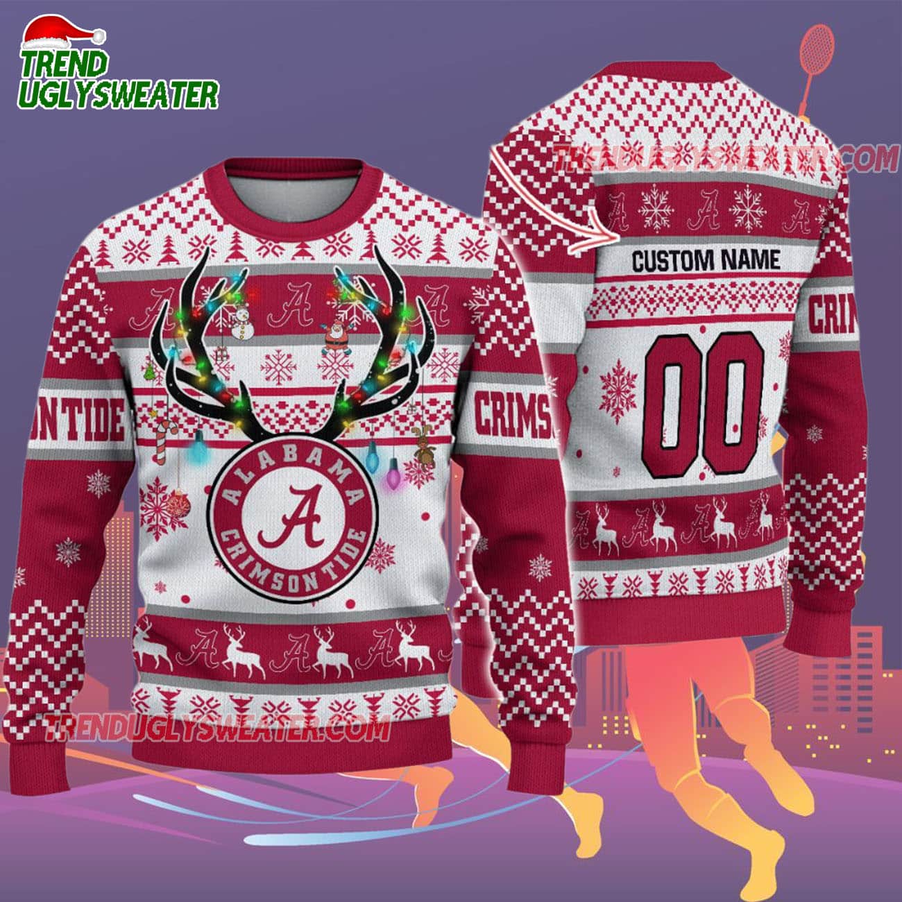 Custom Alabama Crimson Tide Special Reindeer Light Ugly Christmas Sweater Custom Alabama Crimson Tide Special Reindeer Light Ugly Christmas Sweater