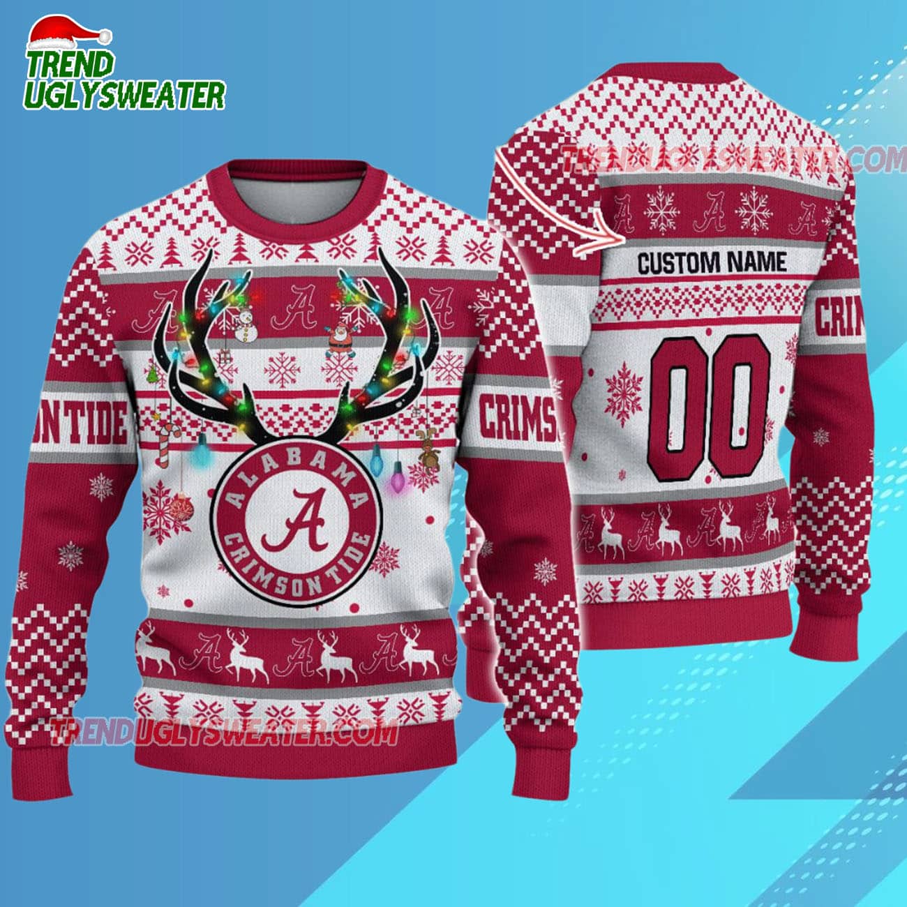 Custom Alabama Crimson Tide Special Reindeer Light Ugly Christmas Sweater Custom Alabama Crimson Tide Special Reindeer Light Ugly Christmas Sweater
