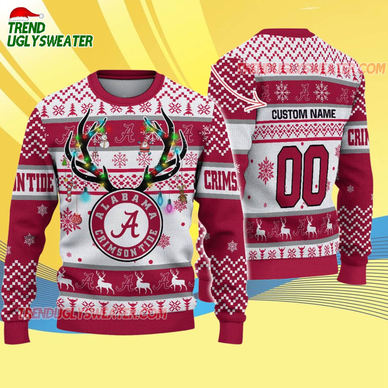 Custom Alabama Crimson Tide Special Reindeer Light Ugly Christmas Sweater Custom Alabama Crimson Tide Special Reindeer Light Ugly Christmas Sweater