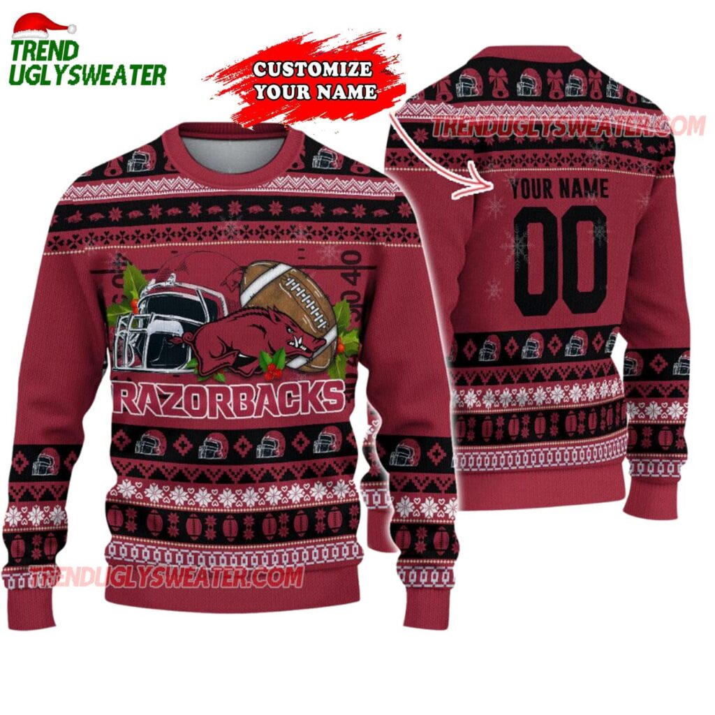 Custom Arkansas Razorbacks Logo Team Football Christmas Ugly Sweater 1