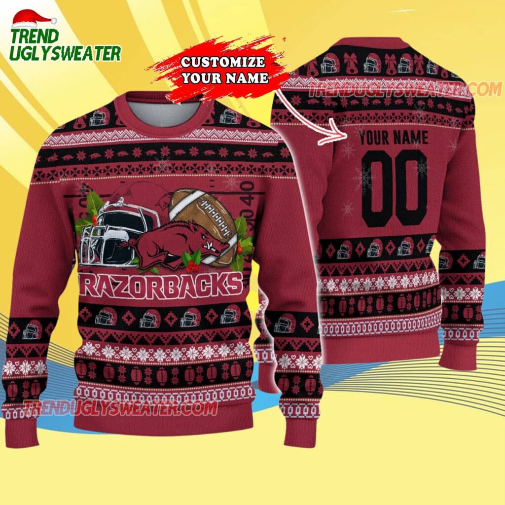 Custom Arkansas Razorbacks Logo Team Football Christmas Ugly Sweater 4