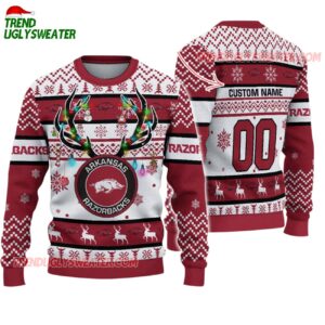 Custom Arkansas Razorbacks Special Reindeer Light Ugly Christmas Sweater 1
