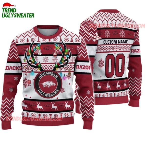 Custom Arkansas Razorbacks Special Reindeer Light Ugly Christmas Sweater 1