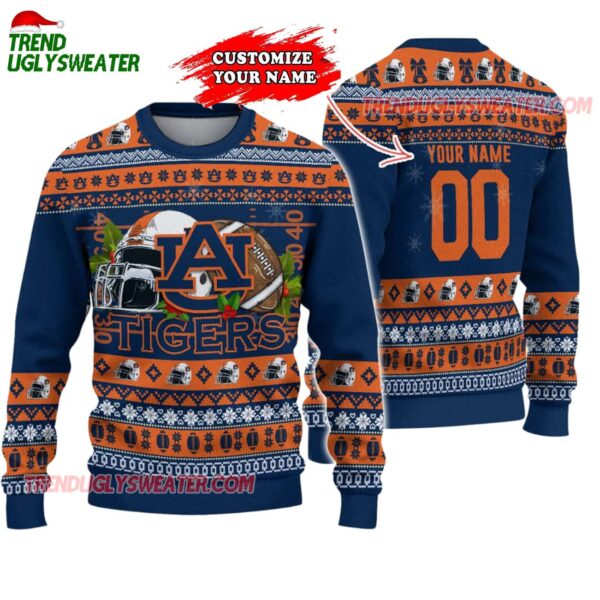 Custom Auburn Tigers Logo Team Football Christmas Ugly Sweater 1