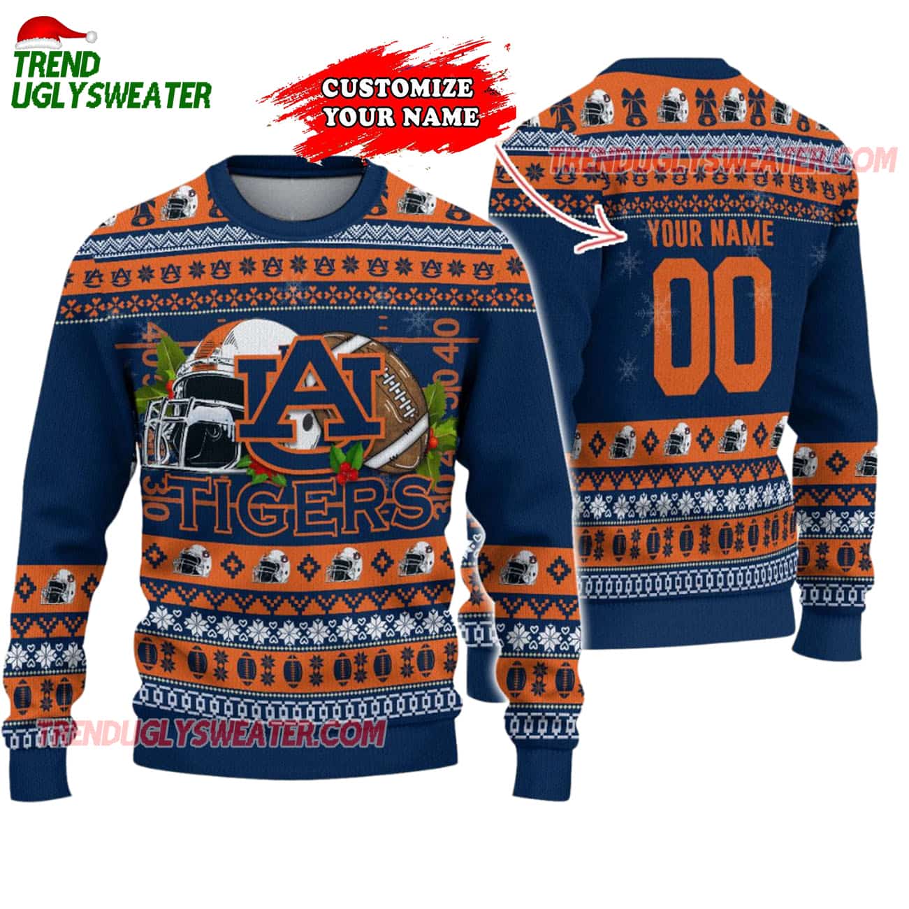 Custom Auburn Tigers Logo Team Football Christmas Ugly Sweater Custom Auburn Tigers Logo Team Football Christmas Ugly Sweater