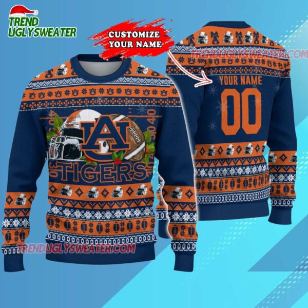 Custom Auburn Tigers Logo Team Football Christmas Ugly Sweater 3
