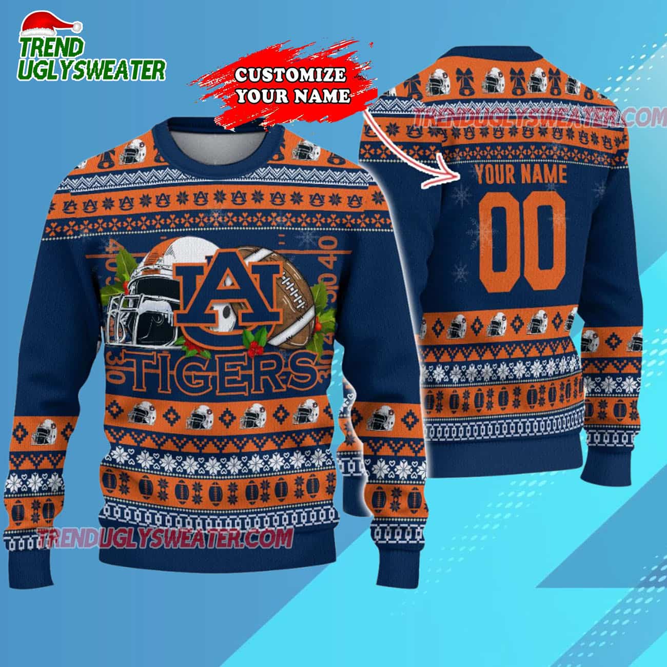 Custom Auburn Tigers Logo Team Football Christmas Ugly Sweater Custom Auburn Tigers Logo Team Football Christmas Ugly Sweater
