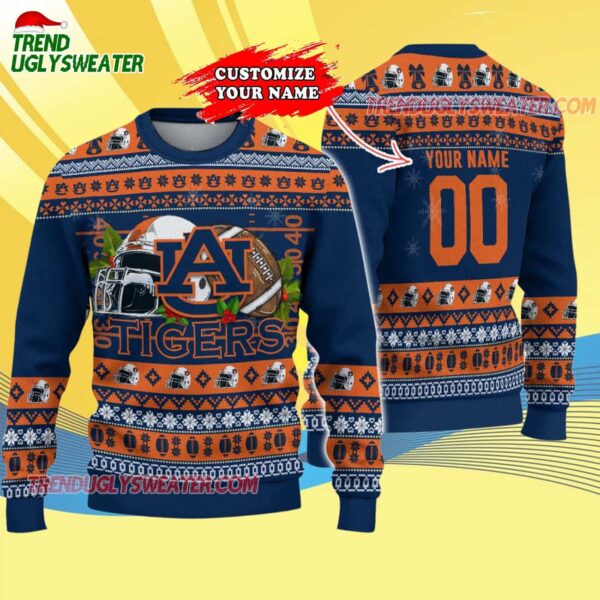 Custom Auburn Tigers Logo Team Football Christmas Ugly Sweater 4