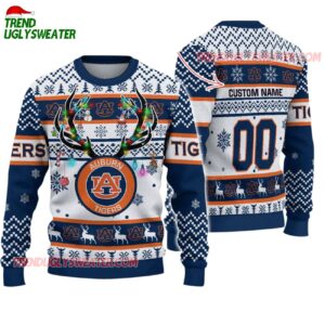 Custom Auburn Tigers Special Reindeer Light Ugly Christmas Sweater 1