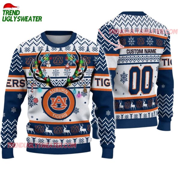 Custom Auburn Tigers Special Reindeer Light Ugly Christmas Sweater 1