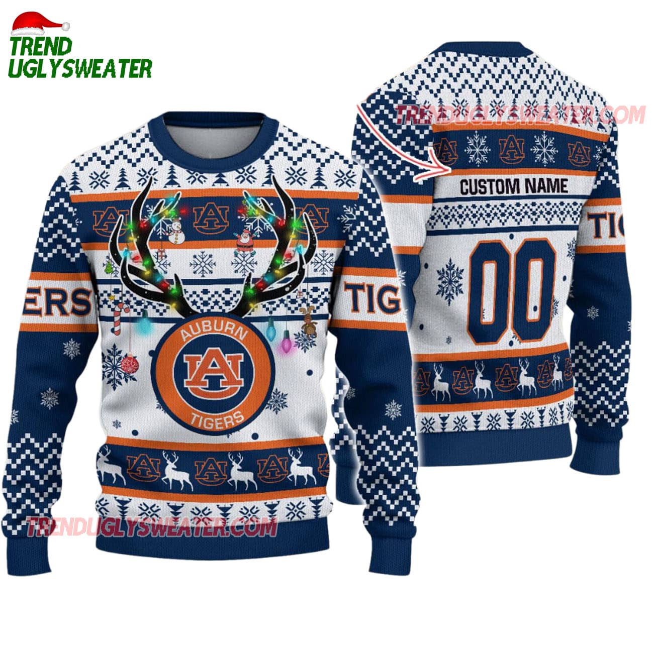 Custom Auburn Tigers Special Reindeer Light Ugly Christmas Sweater Custom Auburn Tigers Special Reindeer Light Ugly Christmas Sweater