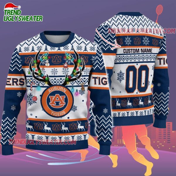 Custom Auburn Tigers Special Reindeer Light Ugly Christmas Sweater 2