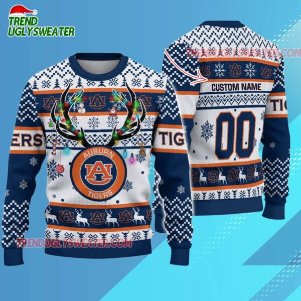 Custom Auburn Tigers Special Reindeer Light Ugly Christmas Sweater 3