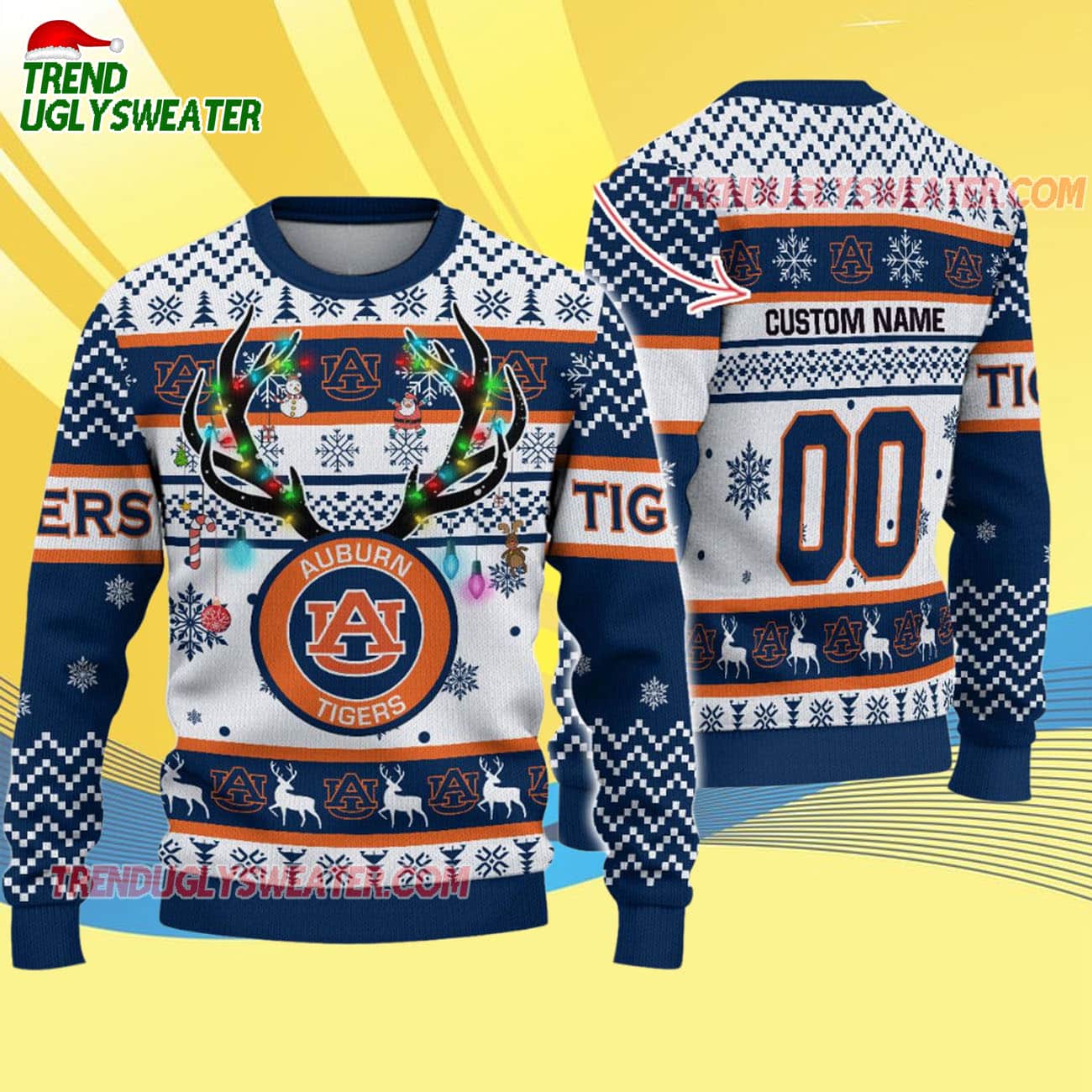 Custom Auburn Tigers Special Reindeer Light Ugly Christmas Sweater Custom Auburn Tigers Special Reindeer Light Ugly Christmas Sweater