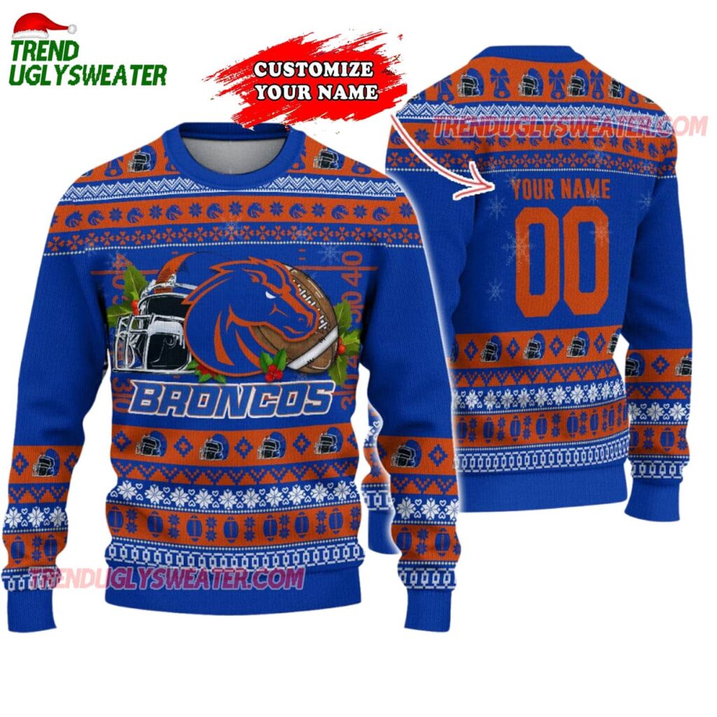 Custom Boise State Broncos Logo Team Football Christmas Ugly Sweater 1