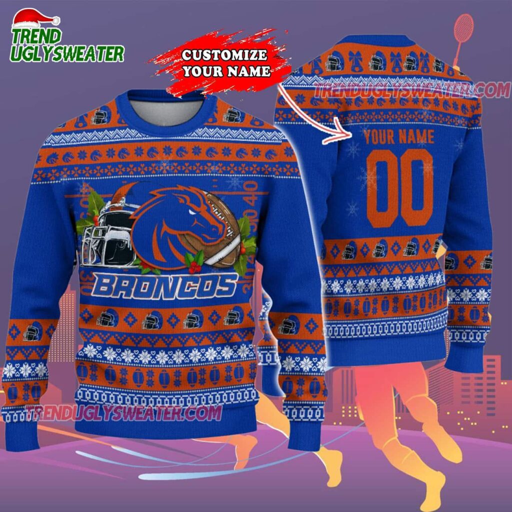 Custom Boise State Broncos Logo Team Football Christmas Ugly Sweater 2