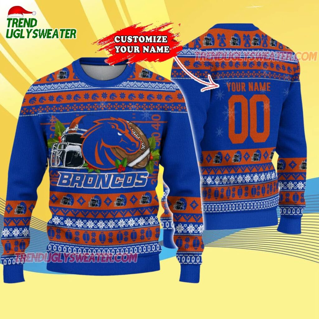 Custom Boise State Broncos Logo Team Football Christmas Ugly Sweater 4