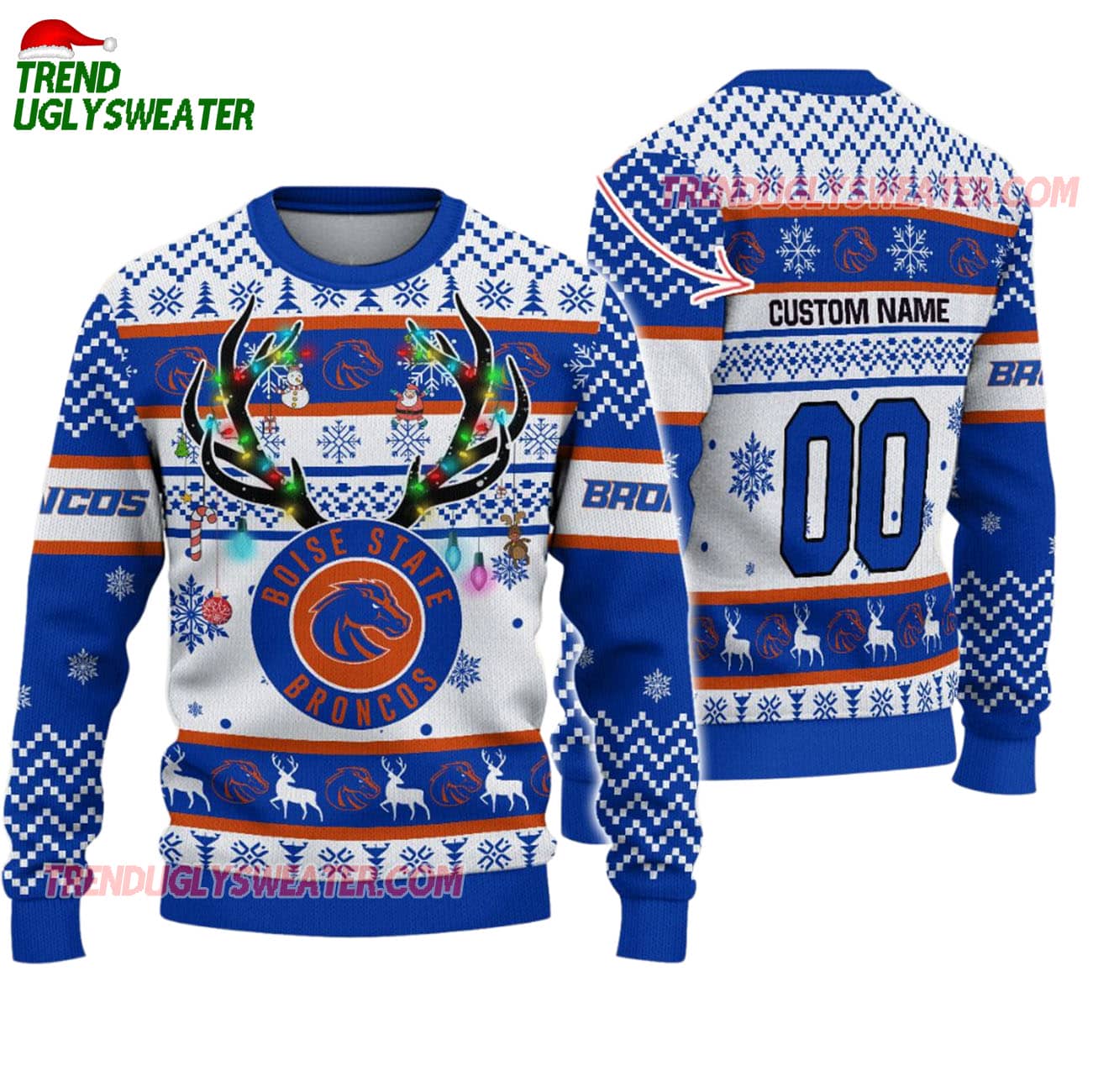 Custom Boise State Broncos Special Reindeer Light Ugly Christmas Sweater Custom Boise State Broncos Special Reindeer Light Ugly Christmas Sweater