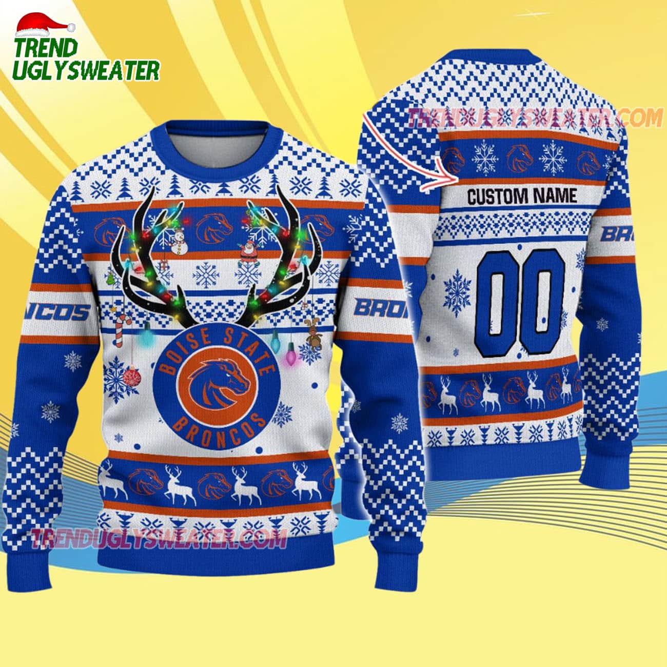 Custom Boise State Broncos Special Reindeer Light Ugly Christmas Sweater Custom Boise State Broncos Special Reindeer Light Ugly Christmas Sweater