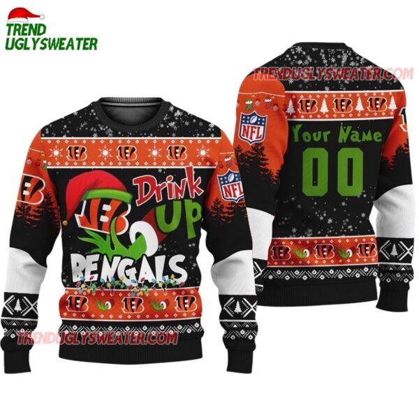 Custom Cincinnati Bengals Drink Up The Grinch Christmas Ugly Sweater 1
