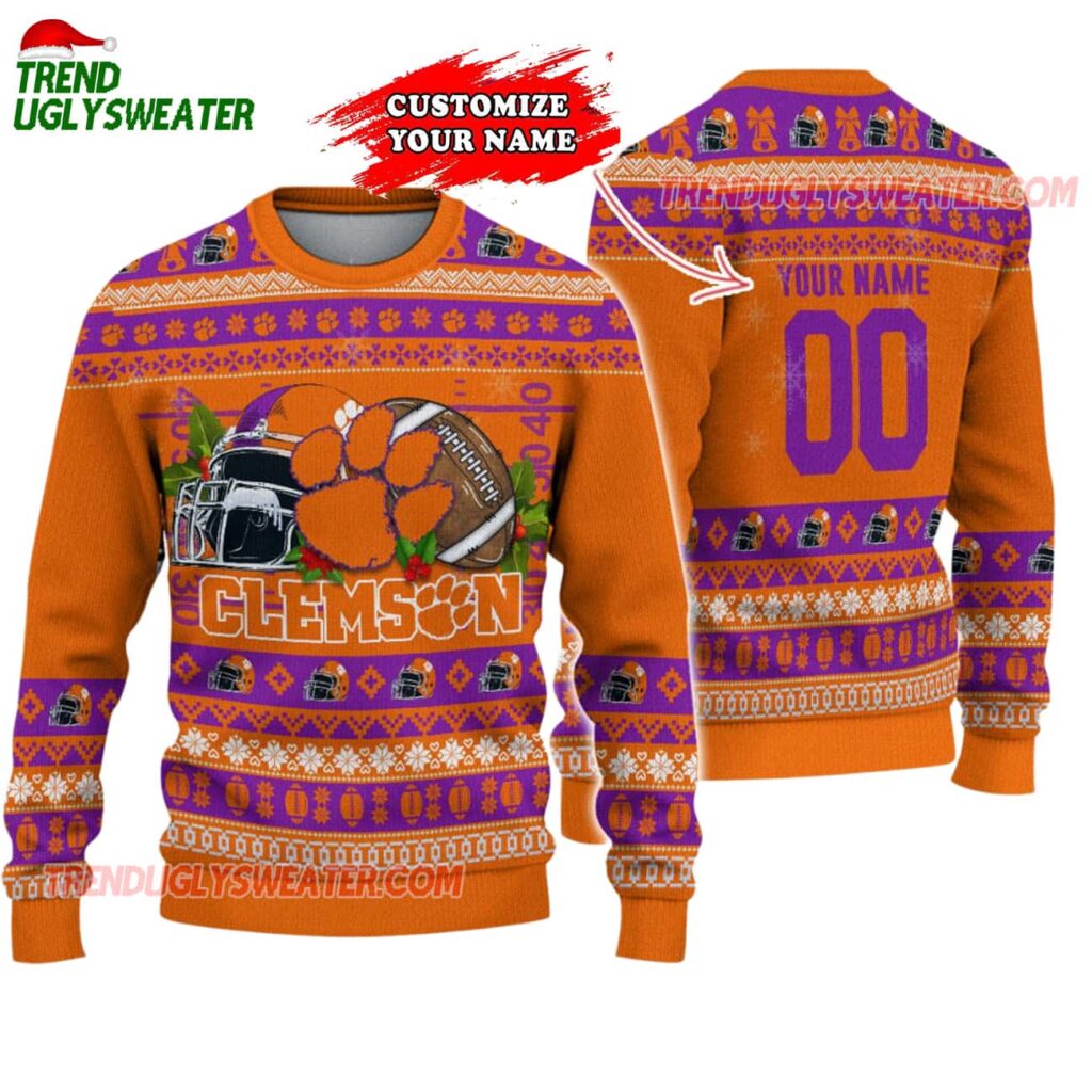 Custom Clemson Tigers Logo Team Football Christmas Ugly Sweater 1