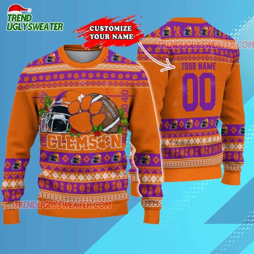 Custom Clemson Tigers Logo Team Football Christmas Ugly Sweater 3