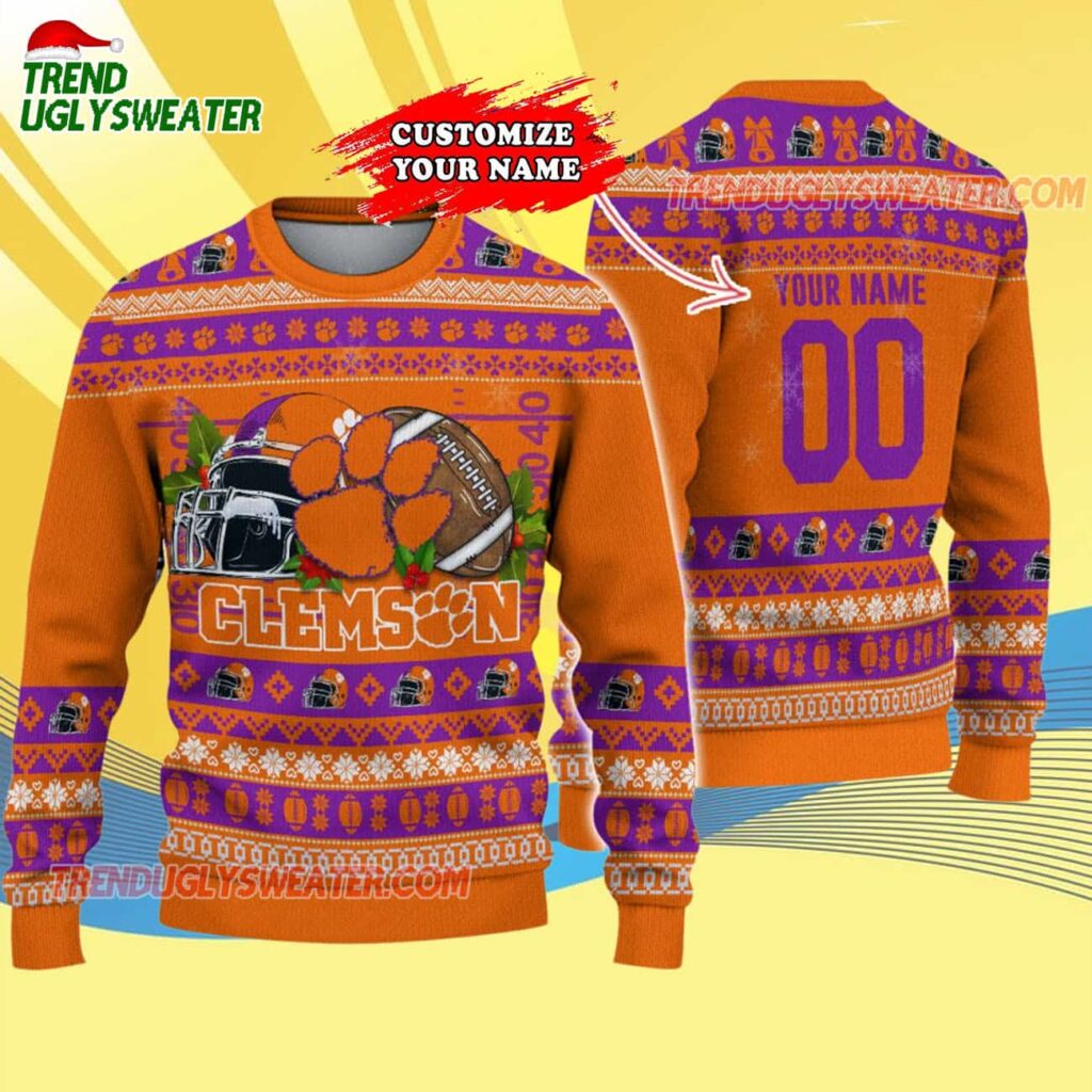 Custom Clemson Tigers Logo Team Football Christmas Ugly Sweater 4